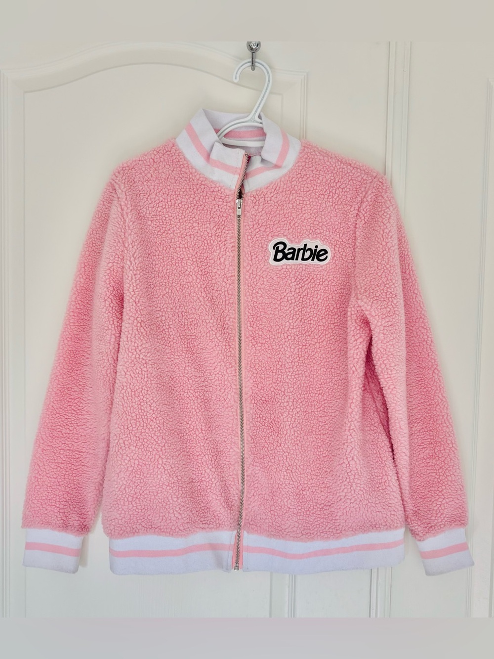 Barbie Pink Fleece Style Zip Jacket with White Trim